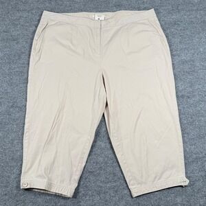 Talbots Sz 22W Chino Capris Cropped Pants Beige Button Detail Minimalist Neutral